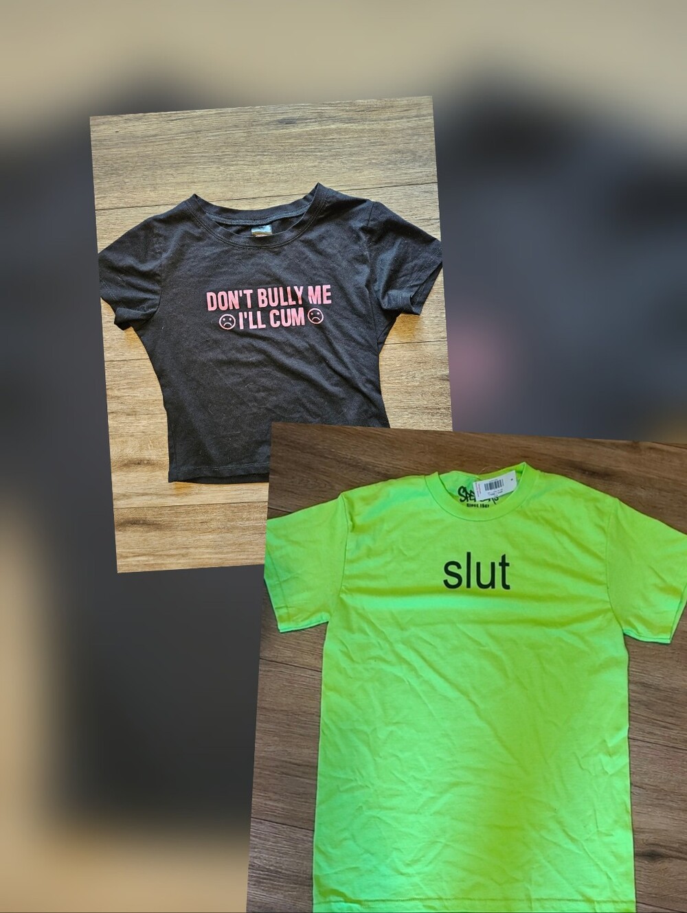 2 Pack Novelty Tshirt Bundle Sl@t Green, Black Crop, Sz Small